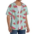 thumbnail image 4 of Xecao offers the Watermelon for Men's Casual Short-sleeved Shirt, a button-up collared shirt with a pocket, perfect for beach vacations and yacht travel in the Medium size., 4 of 7