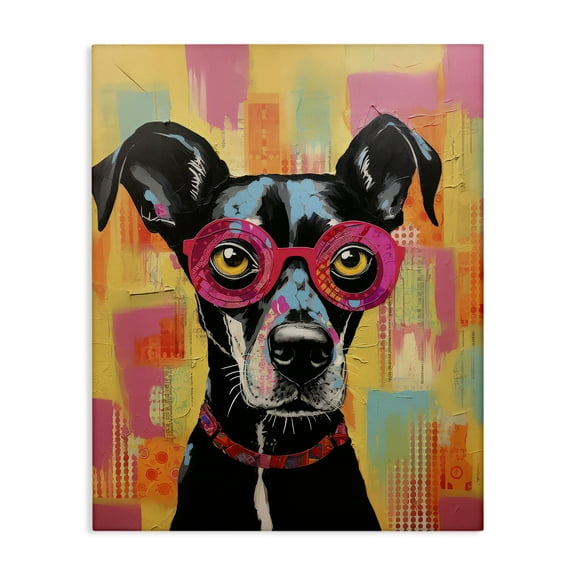 Stupell Industries Dog with Fun Glasses Animals Painting Wrapped Canvas Art Print Wall Art, 16 x 20