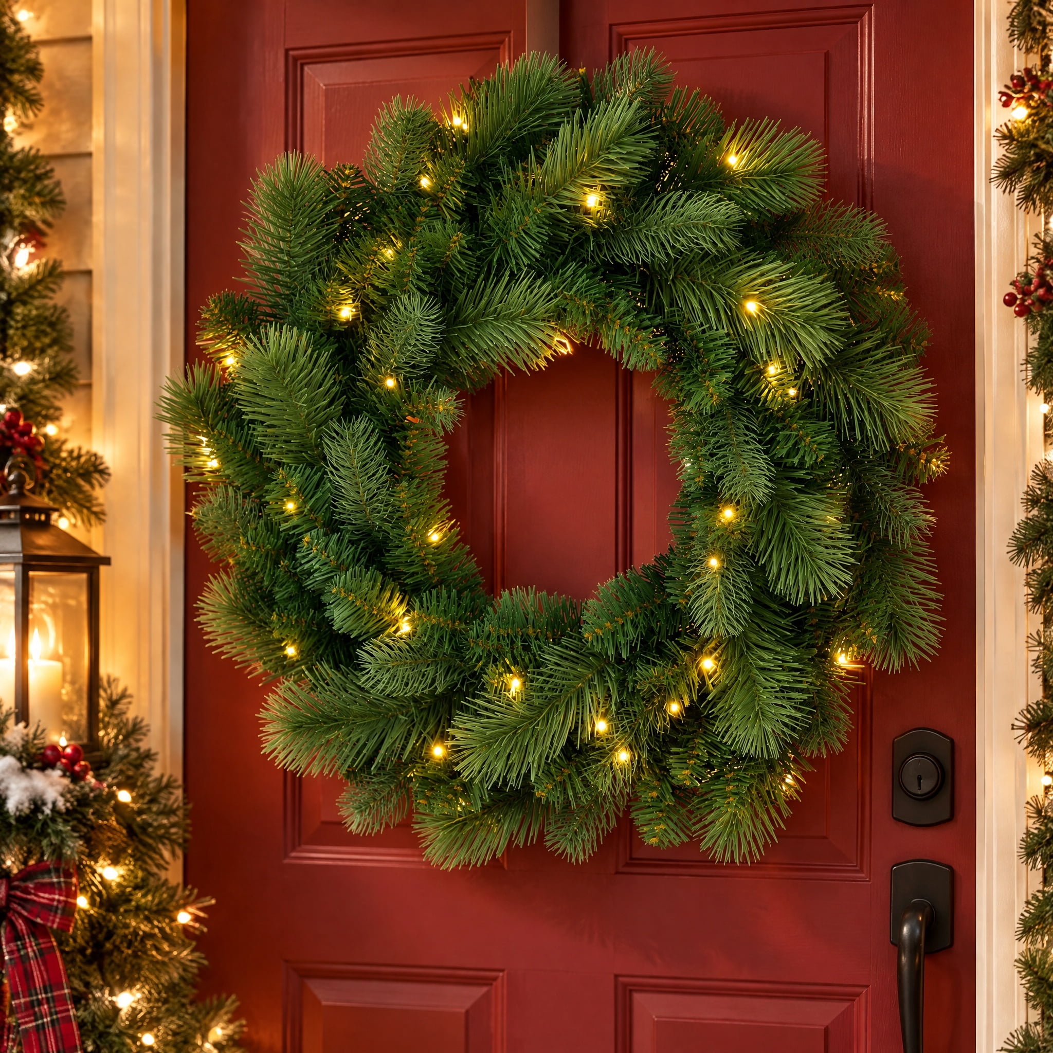 Pre-Lit Battery-Operated Valencia LumaDazzle Artificial Christmas Wreath, Green, 24", by Holiday Time
