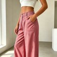 thumbnail image 5 of Fashion Striped Linen Pants for Women High Waisted Straight Leg Palazzo Trousers Casual Wide Leg Pant with Pockets, 5 of 7