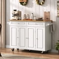 thumbnail image 2 of Blotout 55" Rolling Kitchen Island Cart with Drop Leaf Breakfast Bar, Rubber Wood Top – on Wheels with Drawer, Storage Cabinet, Spice & Towel Rack, 2 of 7