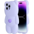 thumbnail image 2 of Compatible with iPhone 14 Pro Max Bear Case for Women Girls Girly Cute Cartoon Phone Case Lovely 3D Kawaii Design Camera Lens Protection Soft Silicone Shockproof Protective Cover, Purple, 2 of 7