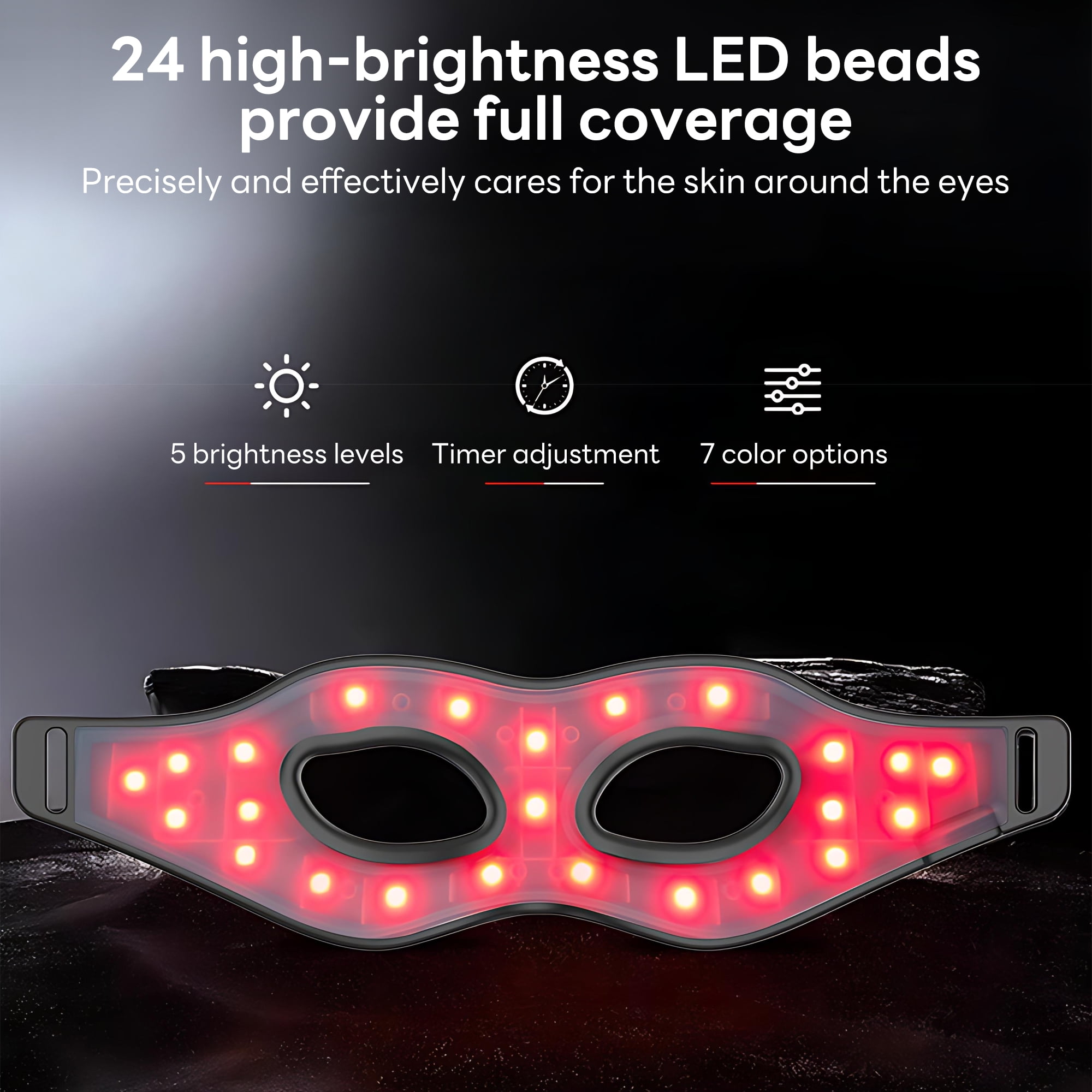 INSMART 7-Color LED Eye Mask with 24 LEDs – Rechargeable Light Care Device for Eye Area Relaxation, 5 Brightness Levels, 60-Min Timer
