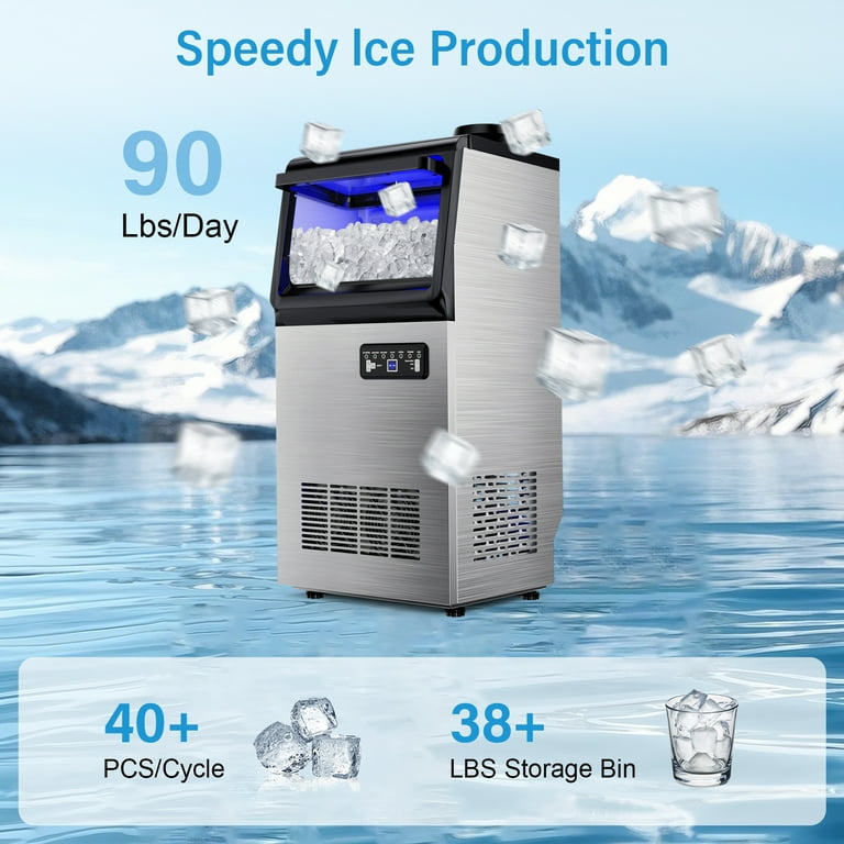Tittla 90lbs/24H Commercial Ice Maker Machine,Stainless Steel Under Counter ice Machine,17LBS Storage Capacity for Restaurant Home Bar
