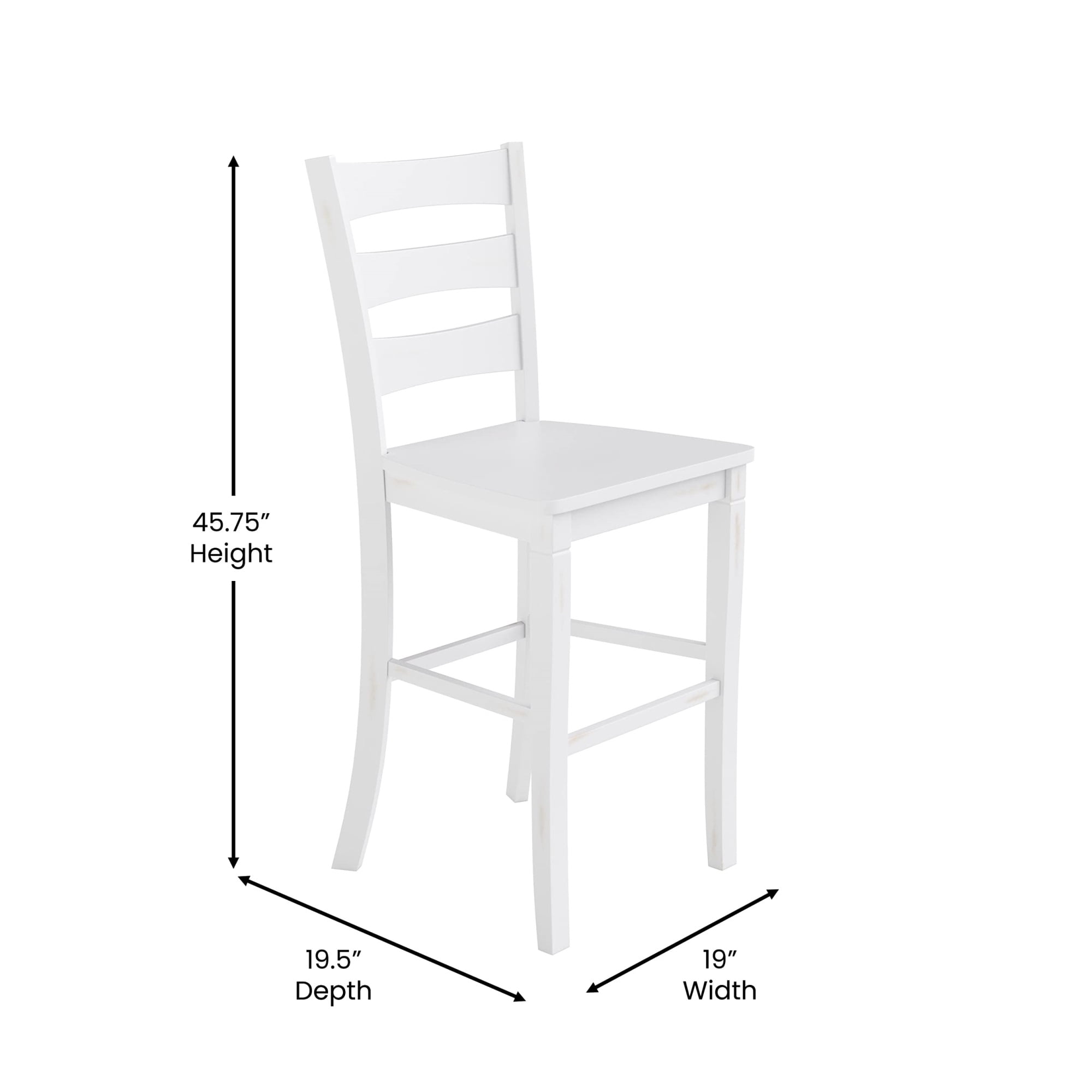 2 Piece Bar Stool, Slatted Design Back, White