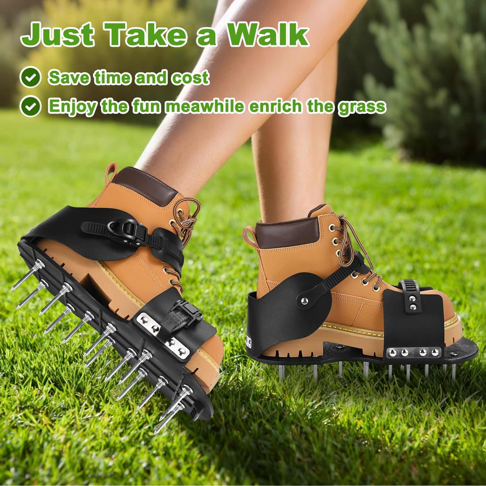 Uxcell 1-Set Lawn Aerator Shoes with Loop Strap and Hook Buckle with 26 Nails for Gardens [Black]