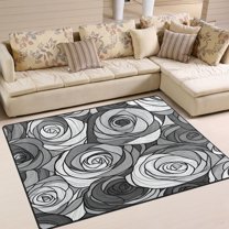Yayeee Area Rugs for Living Room 5.2'x4' Non Slip Washable Bedroom Floor Carpet, Black Roses