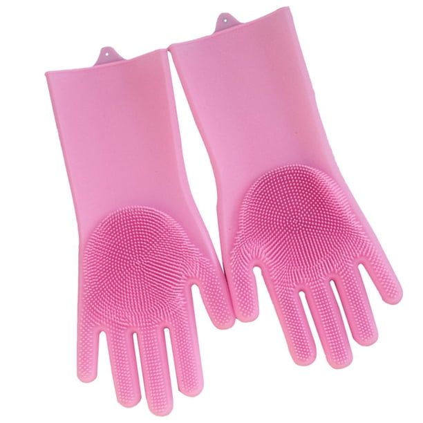 Guantes de limpieza de silicona de platos de platos Exfoliante de cocina Guante de goma Rosado