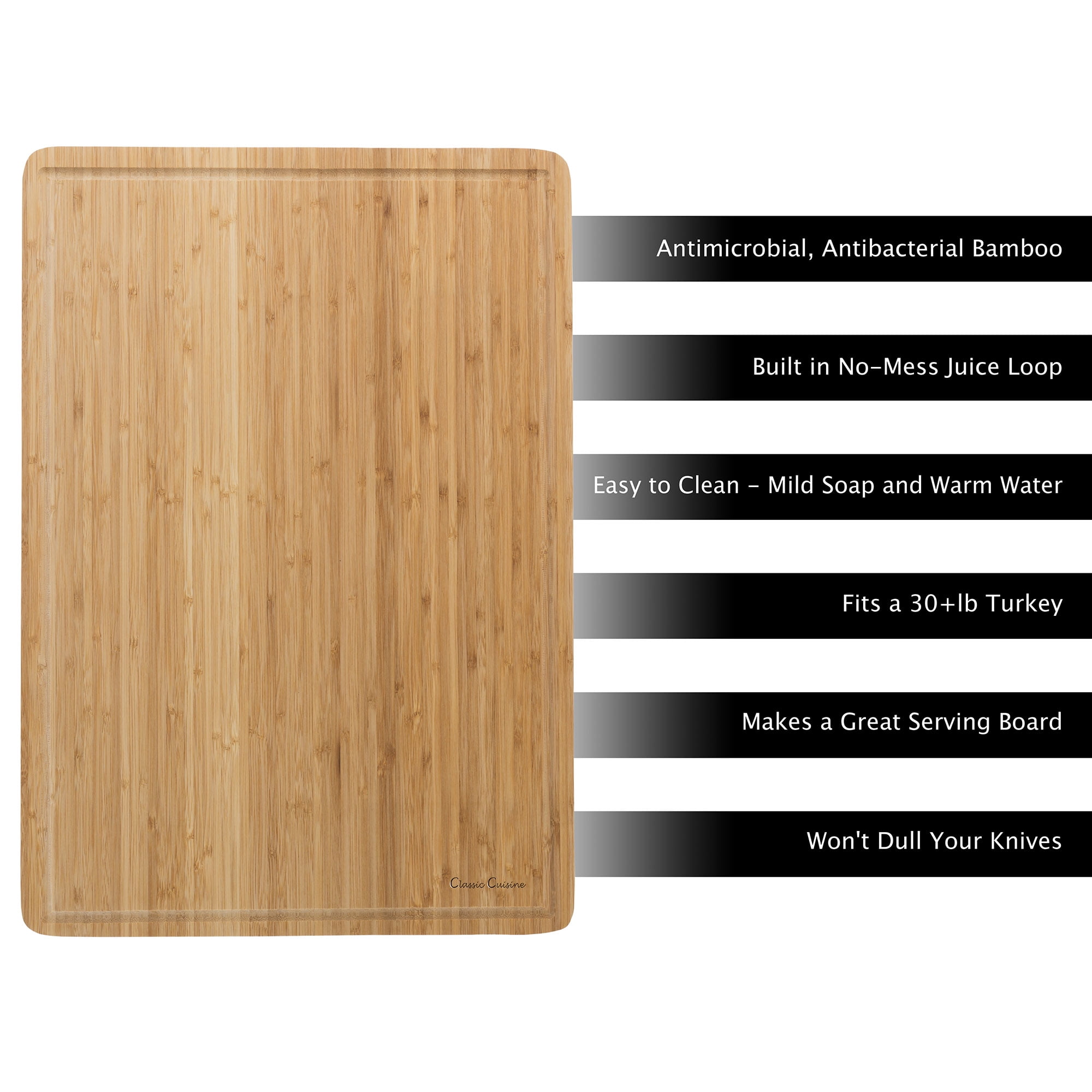 Classic Cuisine Extra-Large Bamboo Cutting/Serving Board with Juice Groove