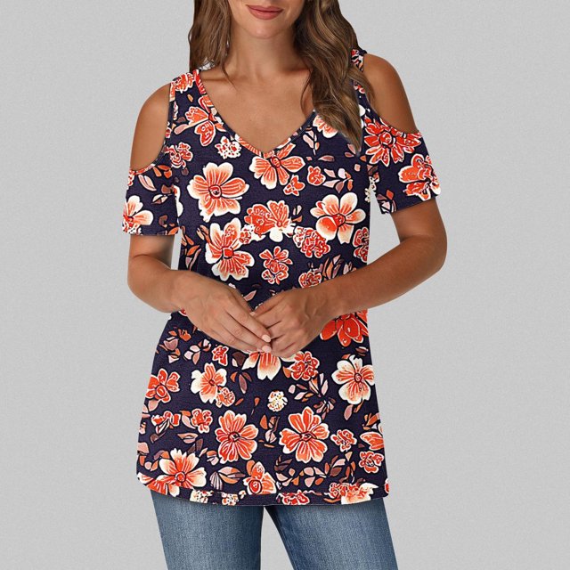 Soki Women's Off Shoulder Tee Clearance Blouses Short Sleeved V-Neck Fashionable Tops