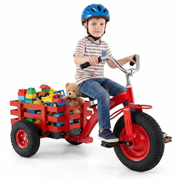 Infans Kids Tricycle w/Storage Basket 15" Inflatable Rubber Tires Adjustable Handlebar