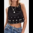thumbnail image 4 of Blusa de Mujer Sin Mangas con Cuello Redondo, Dobladillo Ondulado con Colores Contrastantes y Bordado Negro S, 4 of 7