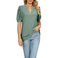 thumbnail image 2 of Blotona Women Short Sleeve T-shirts Summer Casual Loose Solid Color Cutout V-neck Tops Blouse Streetwear, 2 of 9