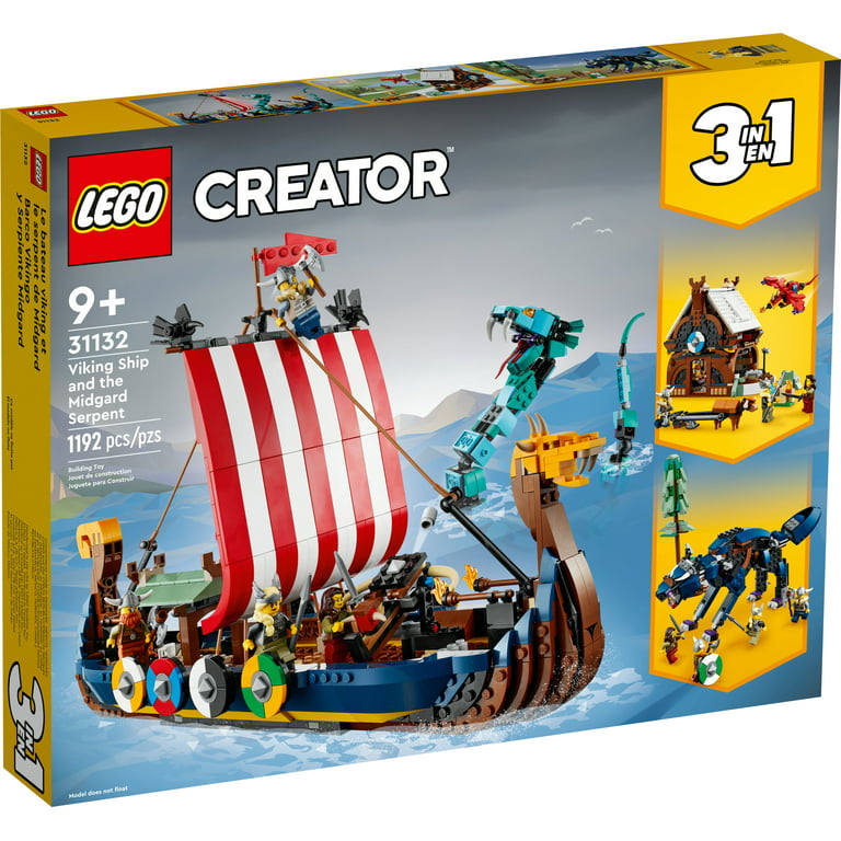 LEGO Creator 3 in 1 Viking Ship and the Midgard Serpent, Transforms from  Amazing Ship to Viking House or Fenris Wolf Figure, Gifts for Kids, Boys,  and