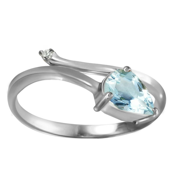 Galaxy Gold GG 14K White Gold 0.83 Carat Natural Diamond and Pear-Shaped Aquamarine Ring - March Birthstone - Courage & Clarity - Sizes 5.5 to 11 - Fine Jewelry for Women