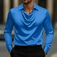 thumbnail image 2 of safuny Men's Shirt Slim Double Collar Long Sleeve Elegant Satin Formal Office Wear Blue XXL, 2 of 6