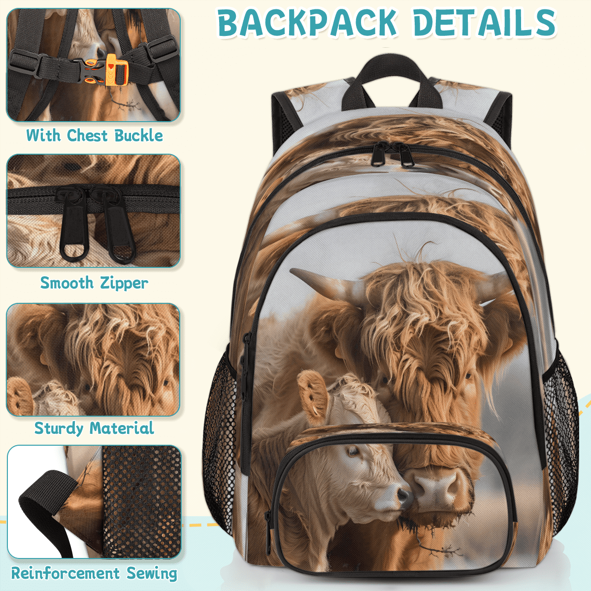 Herdesigns Farmhouse Highland Cow Laptop Backpack for Women Men, 18.3 Inch Large Computer Backpacks Fashion Teacher Nurse Bag Casual Daypack for Work Travel