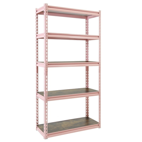 King's Rack 5-Tier Metal Boltless Storage Shelving in Pink & Wooden
