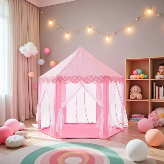 Princess Tent for Kids - 55" X 53" with LED Star Lights - Princess Toys - Toddler Playhouse Castle Tent -Indoor and Outdoor Games