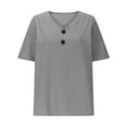 thumbnail image 5 of AKOEE Linen Tunic Tops for Women Loose Fit Button V Neck Short Sleeve T-Shirts Lightweight Casual Tees (2XL, Gray), 5 of 5