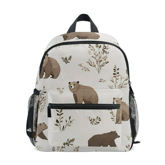 FORMRS School Backpack with Front Zippered Pocket 12" Elementary Student Travel Daypack, Light Gray Bears