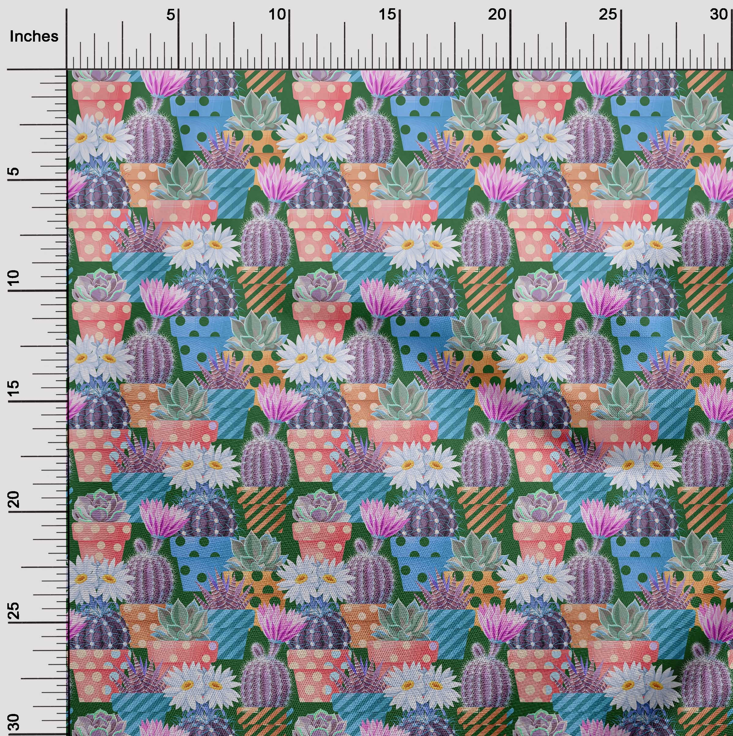 oneOone Cotton Cambric Green Fabric Plants Cactus With Flowers Fabric For Sewing Printed Craft Fabric By The Yard 42 Inch Wide