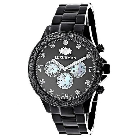 Men's 1/4ct TDW Black Diamond Watch with Metal Band and Extra Leather Straps