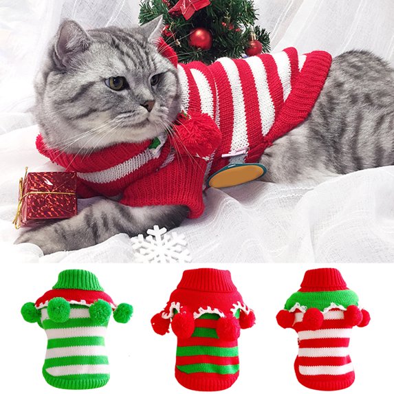 Meidiya Cat Dog Sweaters,Colorful Stripe Knitwear Turtleneck Winter Warm Puppy Festival Clothing Cute Doggie Sweater with Pompoms