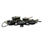 Thyme & Table 12-Piece Non-Stick Signature Ribbed Cookware Set, Non-Toxic Pots and Pans Set - Black & Gold