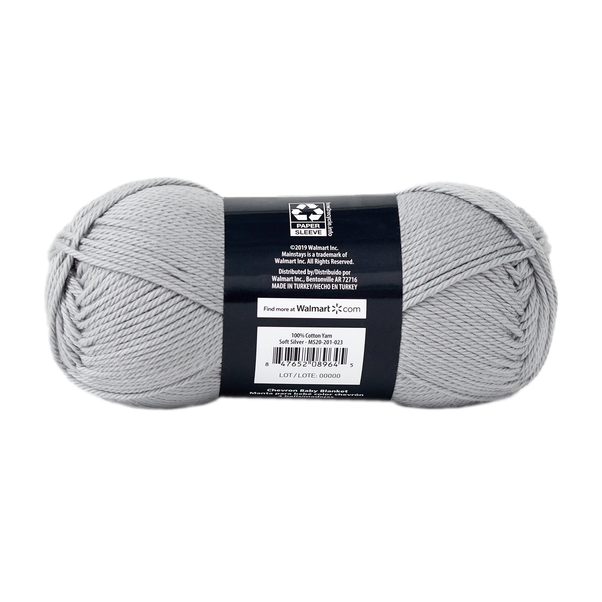 Mainstays 100% Cotton Yarn - Soft Silver Gray - 3.5oz 180yds - 4 Medium Weight