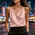 thumbnail image 2 of MaFYtyTPR Women's Satin Cowl Neck Cami Top Spaghetti Strap Sleeveless Blouse for Work and Casual Outfits A-Pink S, 2 of 5