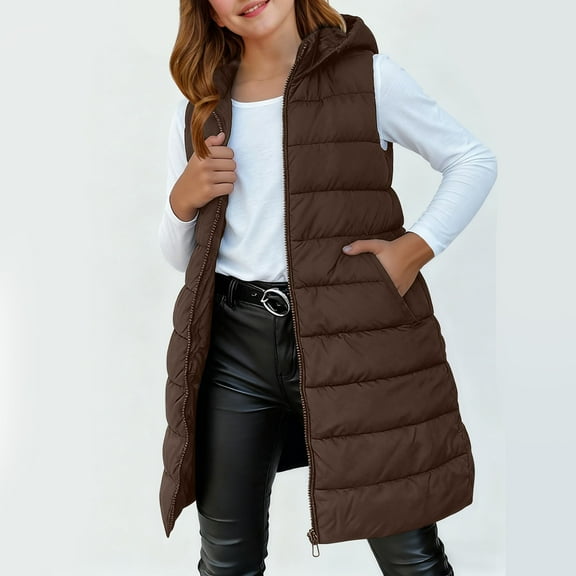 XXWXYD Kids Puffer Vest Quilted Sleeveless Jacket Thermal Winter Coat for Girls & Boys Hooded Zip Up Button Down Warm Outerwear Fall Clothing