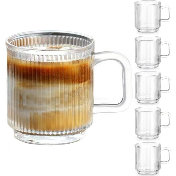 6-piece set of high-quality glass coffee cups with handles, transparent tea cups, suitable for hot/cold drinks, glassware set, suitable for Americano, latte, cappuccino