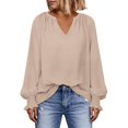 thumbnail image 4 of ClodeEU Women V Neck Long Sleeve Top,Casual Loose Fit Solid Blouse Khaki,Women's Plus S, 4 of 6