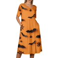 thumbnail image 5 of Women's Halloween Print Casual Dress, Round Neck with Pockets Design , Comfortable Relaxed Fit Fabric for Everyday Wear, Halloween Themed Dress for Women Saffron B 3XL, 5 of 6