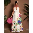 thumbnail image 4 of Plus Size Multicolor Floral Print Halter Deep V-Neck A-Line Maxi Dress, 4 of 6