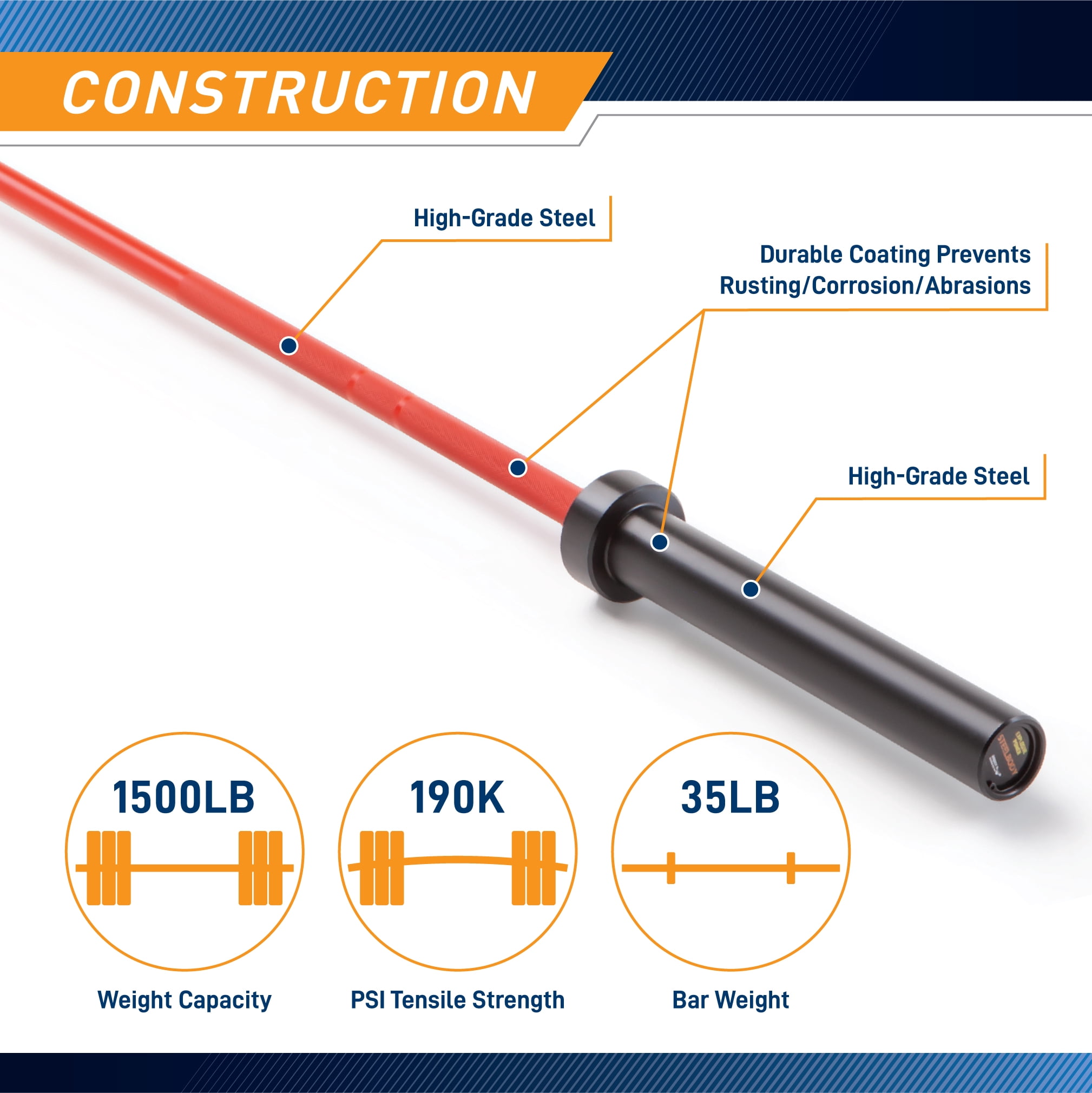 SteelBody by Marcy Red and Black 35lb Olympic Barbell STB-1000RB