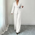 thumbnail image 2 of Womens Two Piece Outfit Long Sleeve Breasted Blazer High Waist Straight Leg Pants formal Business Suit White XL(XL), 2 of 7