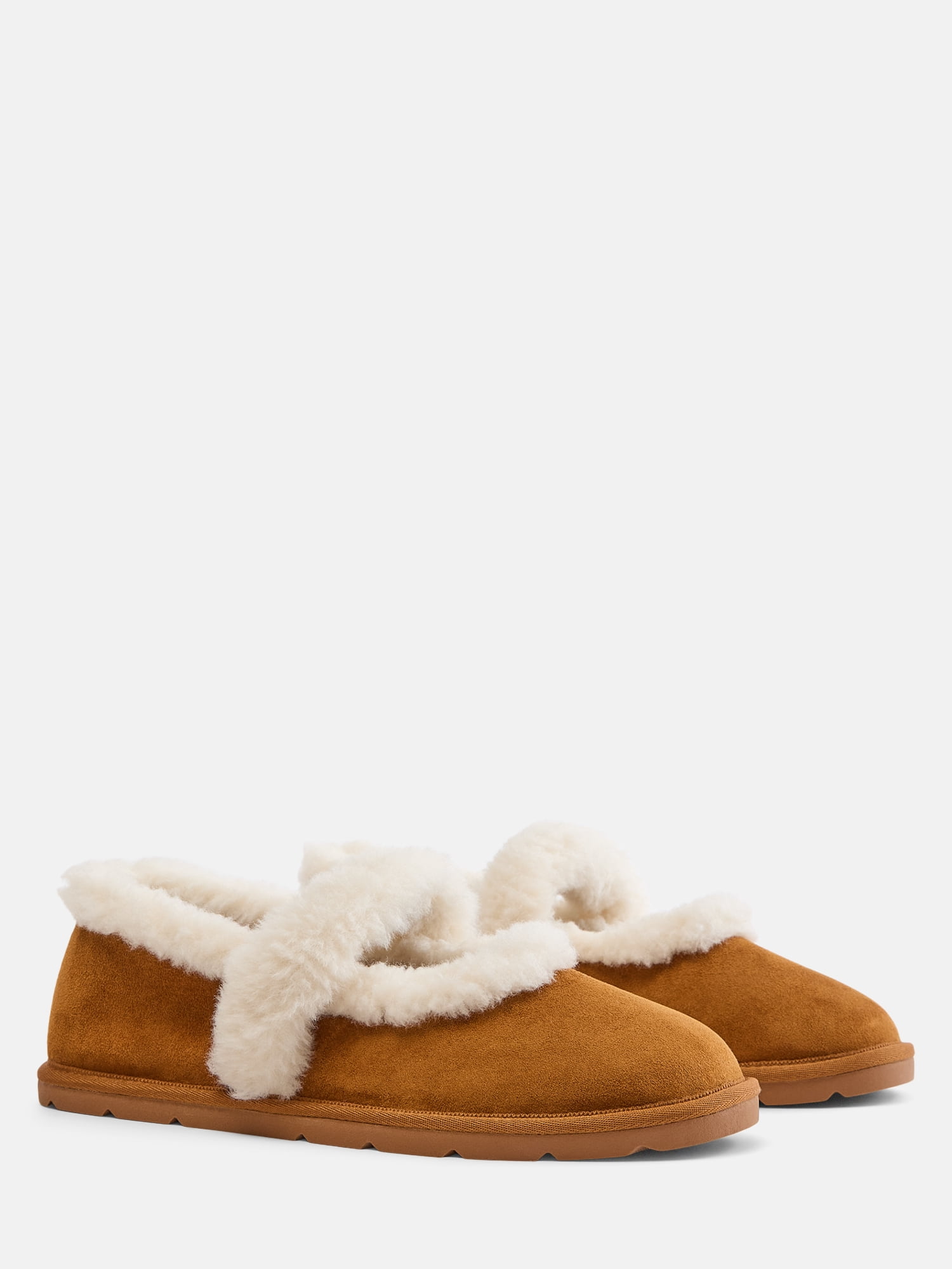 Joyspun Women's Faux Fur Mary Jane Ballet Slippers