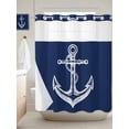 thumbnail image 2 of Nautical No Hook Shower Curtain and Liner Set Anchor Rope Coastal Navy Blue Minimalist Shower Curtains with Snap-in Liner & See Through Top Window Hotel Style for Bathroom Decor 66x72 Inch, 2 of 8