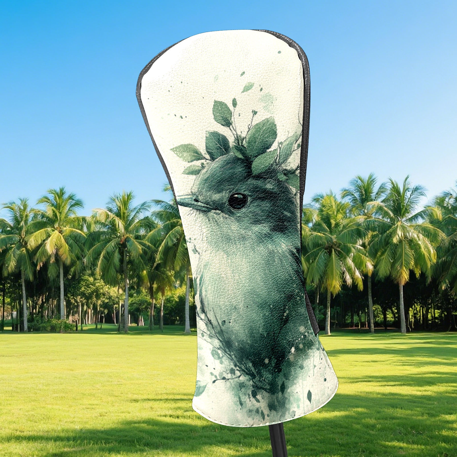 Golf Club Covers PU Leather Waterproof Head Covers for Fairway Woods Hybrids Green Bird