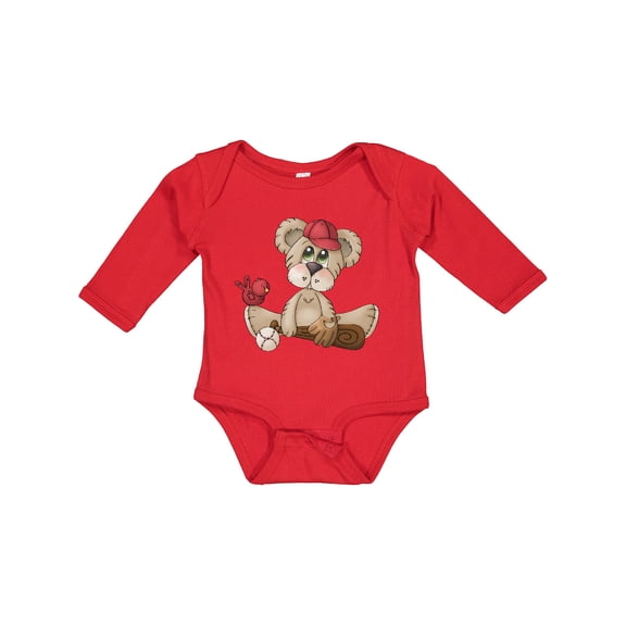 Inktastic Baseball Teddy Bear Boys Long Sleeve Baby Bodysuit