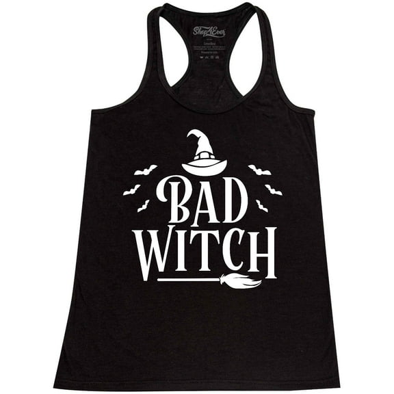 Shop4Ever Women's Bad Witch "WHITE" Halloween Costume Racerback Tank Top X-Small Black