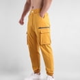 thumbnail image 2 of Enjoytime Joggers for Men Solid Color Button Waist Tapered Cargo Pants Casual Workout Trousers with Multiple Pockets Yellow XL, 2 of 8