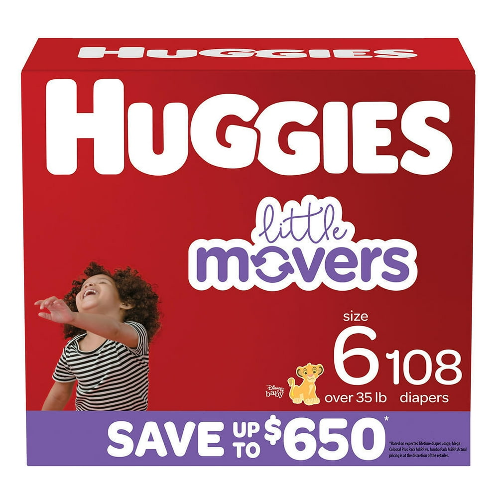 Huggies Little Movers Baby Diapers, Size 6 (Four years and up), 108 Count