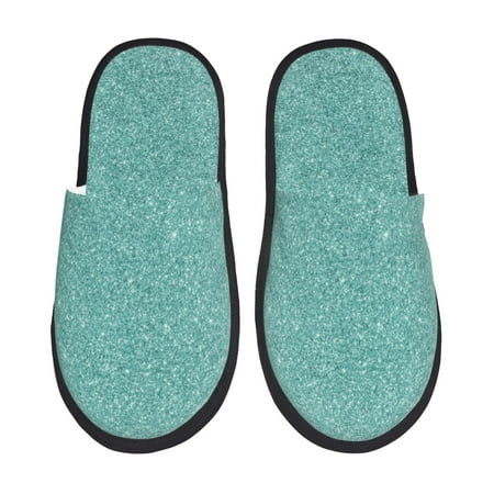 Balery Teal Green Glitter Slient Indoor Furry Fleece Comfort House Shoes Soft Non-Slip Home Shoes Cotton slippers House Slippers-- Large