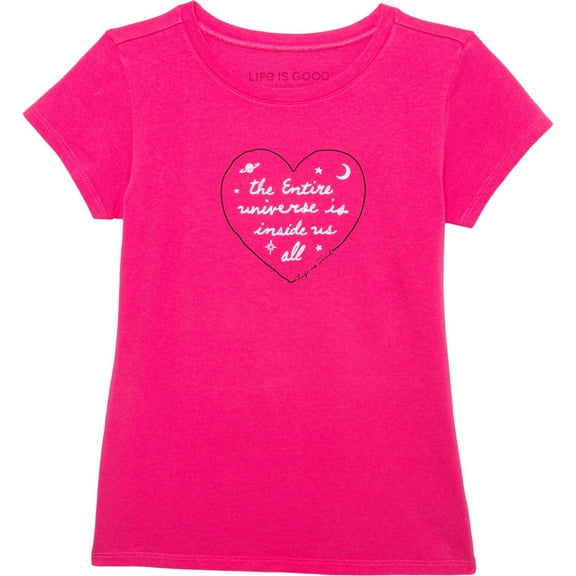 LIFE IS GOOD GIRLS TOP - UNIVERSE PINK SZ 10 LARGE - TEE SHIRT GRAPHIC