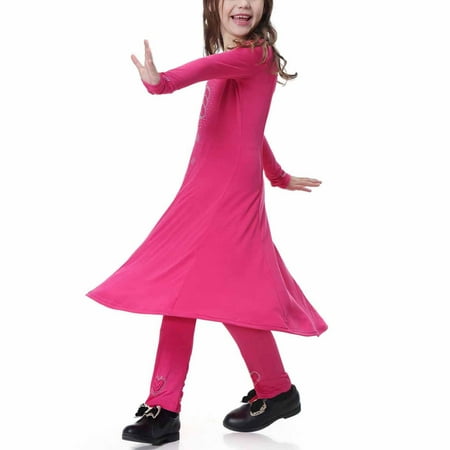 

jsaierl Muslim Long Dress Medium Big Girls Long Sleeve V Neck Colorblock Dress