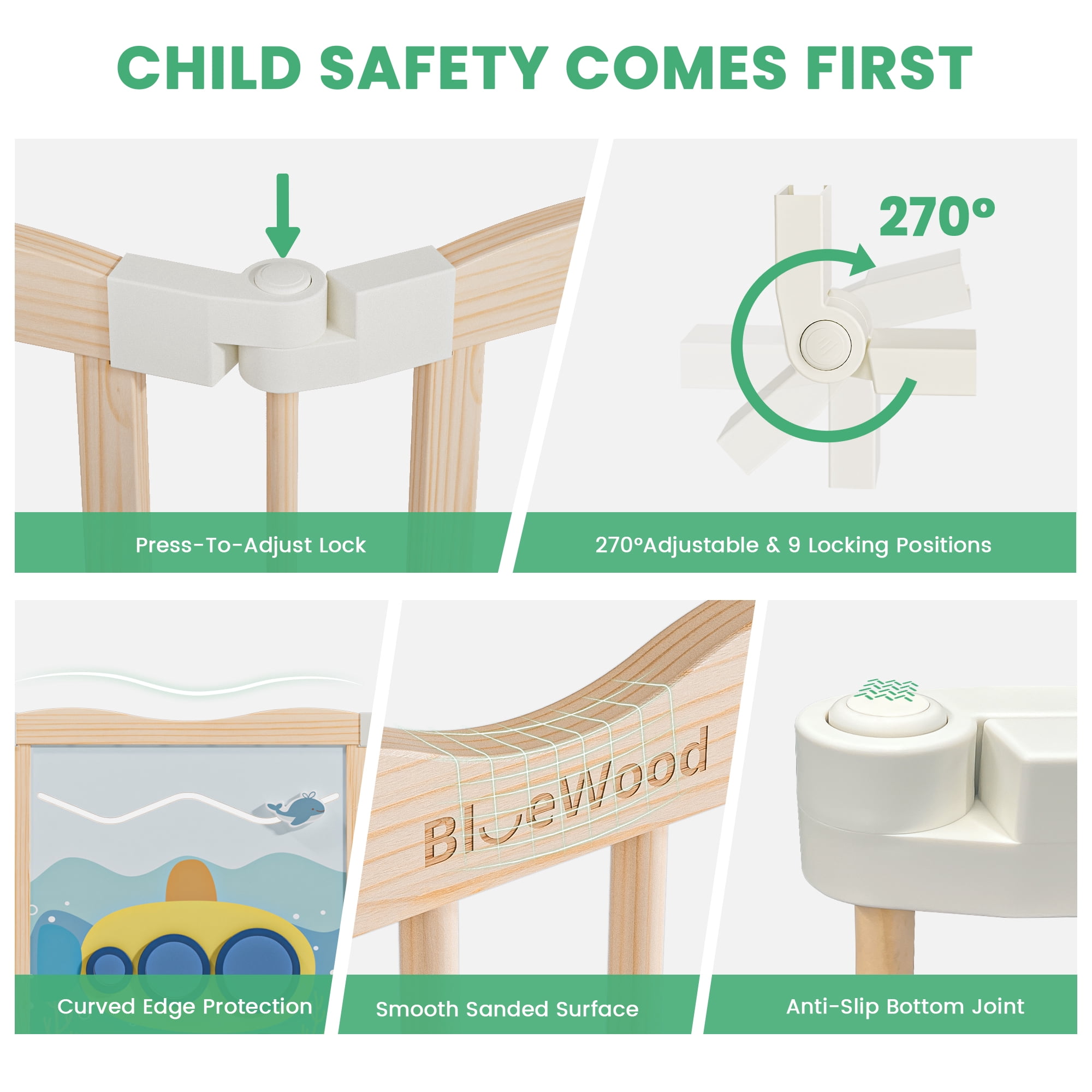 WoodTooy 8-Panel Solid Pine Wood Kids Safety Play Fence Set , Easy Assembly for Indoor Play Areas