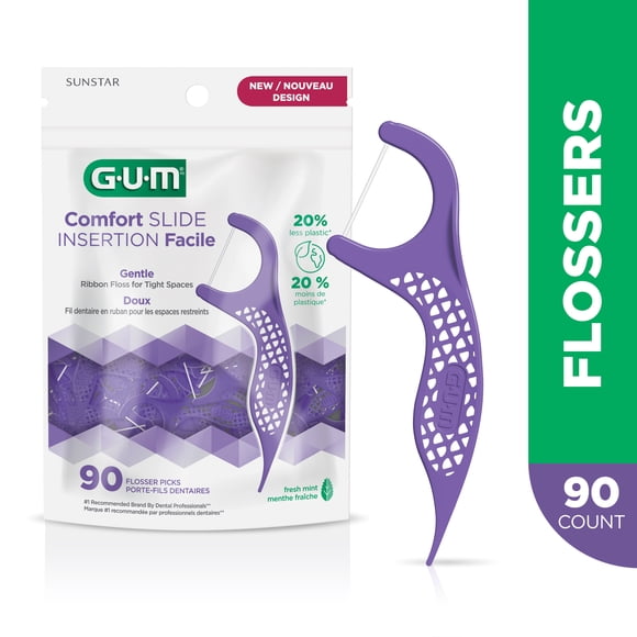 GUM® Comfort Slide Flosser, Silky Floss for Tight Spaces, Fresh Mint Flavour, 90 Count